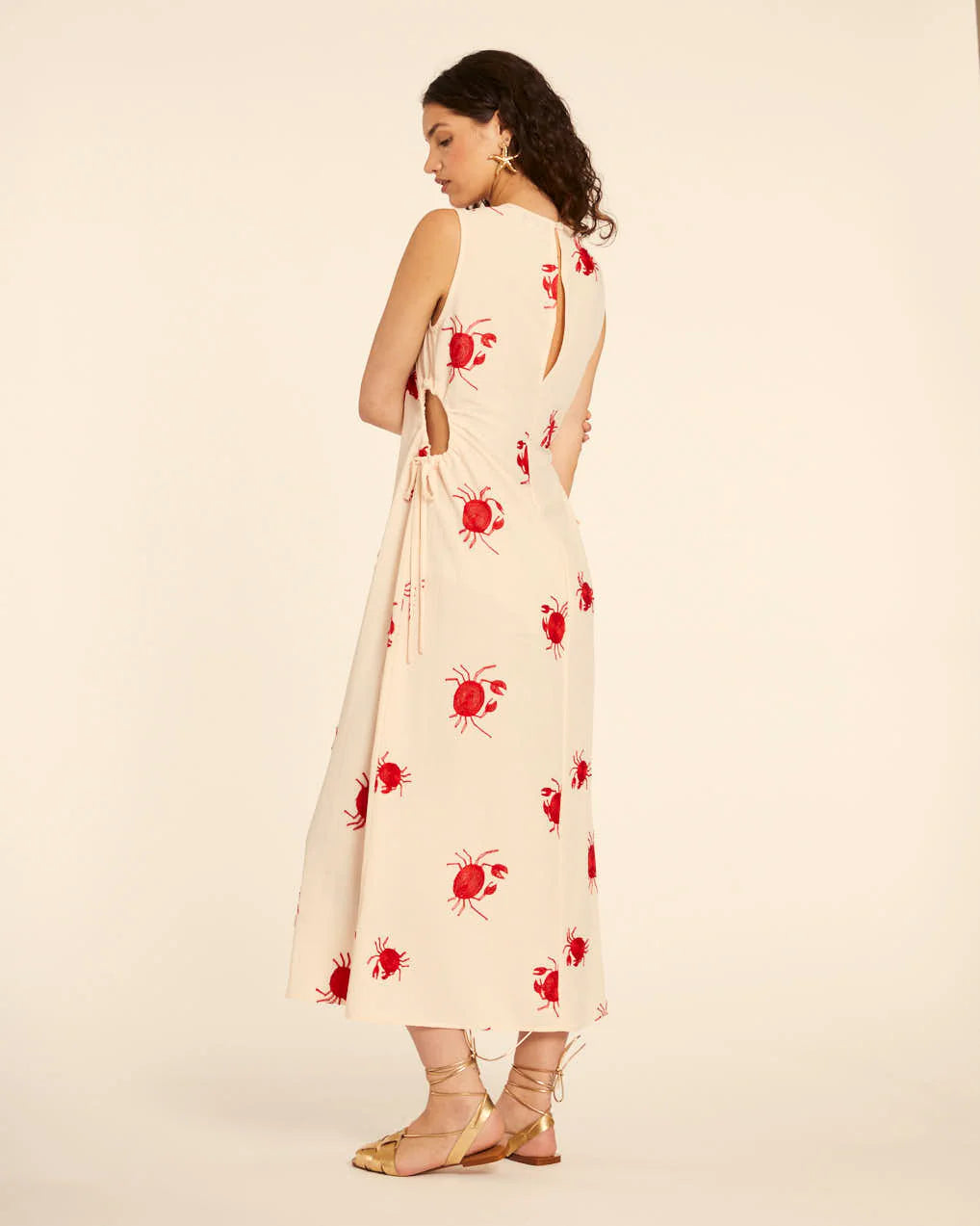 Vestido Con Bordado de Cangrejos