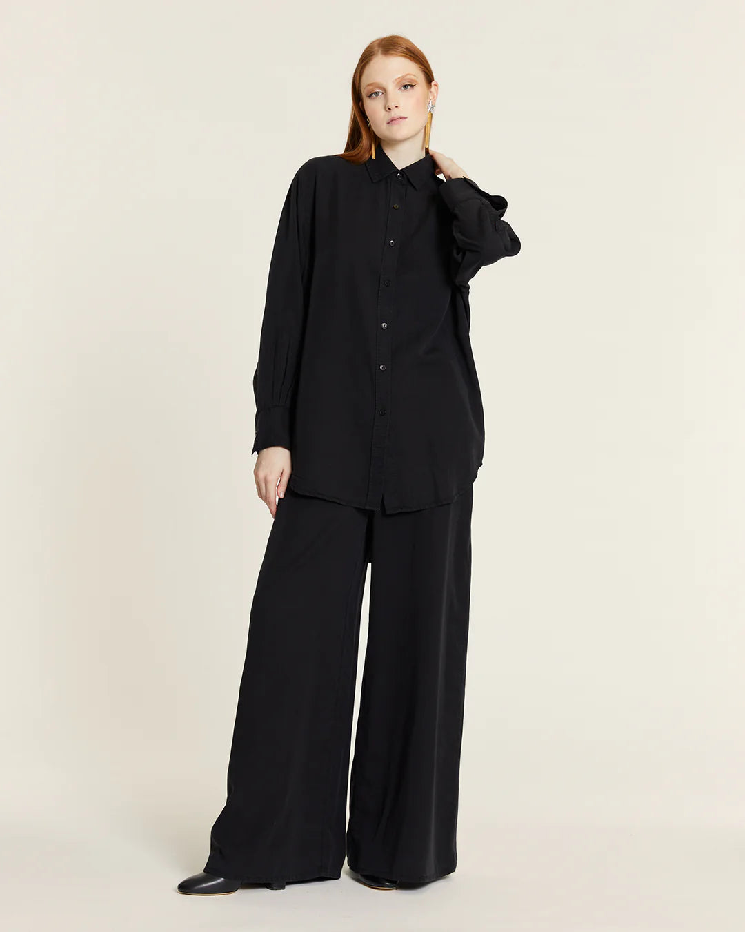 Camisa Larga Tencel Negra