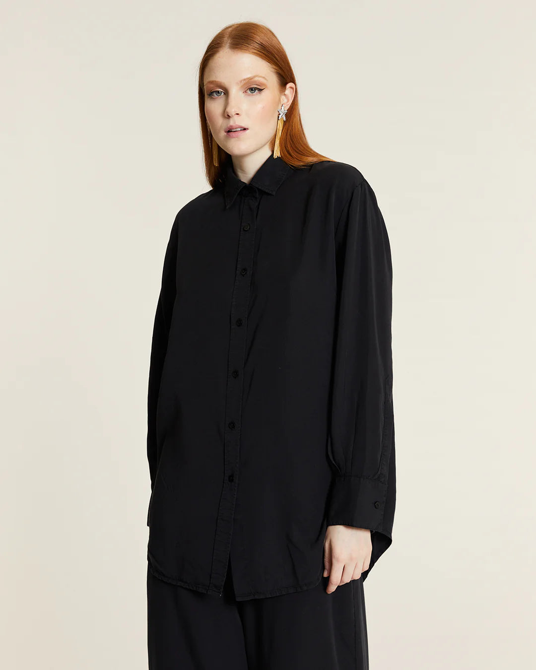 Camisa Larga Tencel Negra