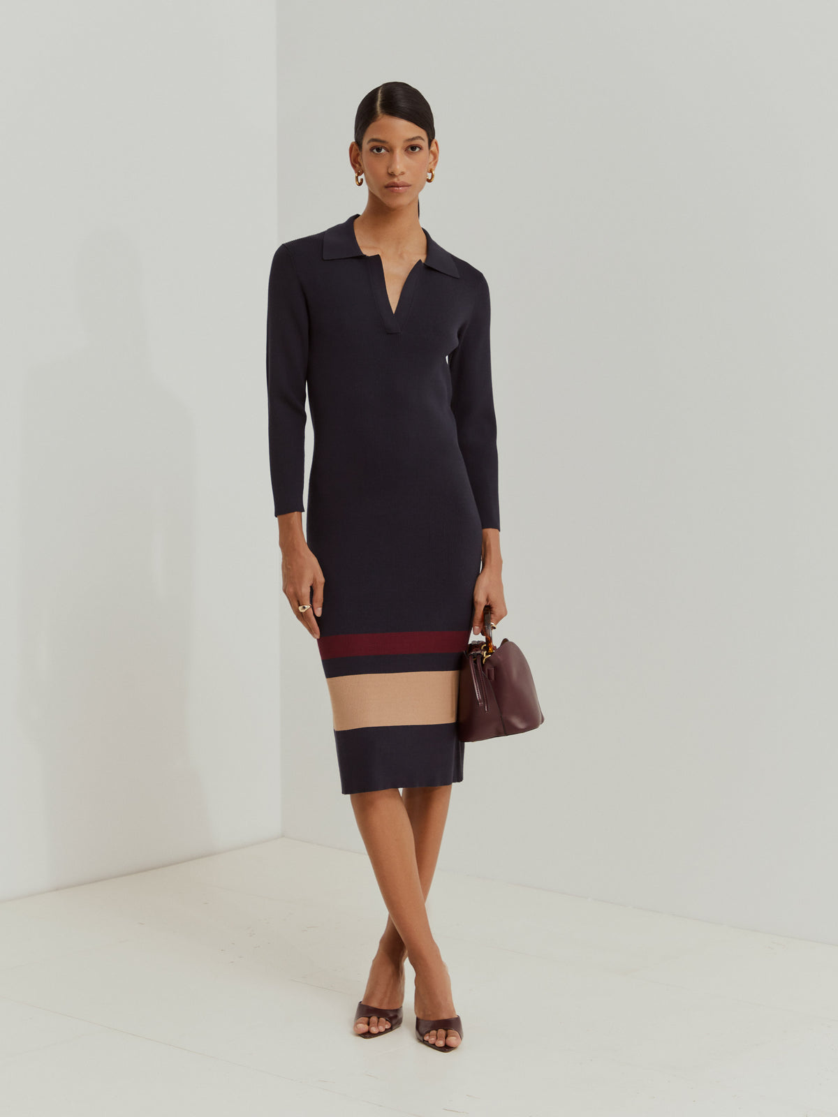 Vestido Largo de Punto Escote Pico