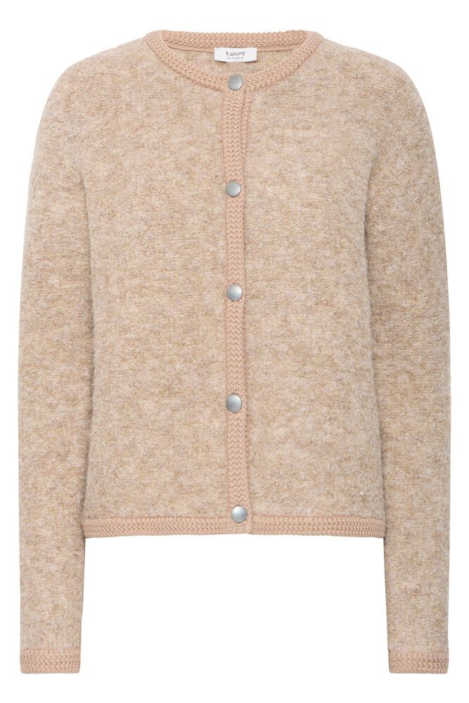 Chaqueta de punto beige con cuello redondo y manga larga