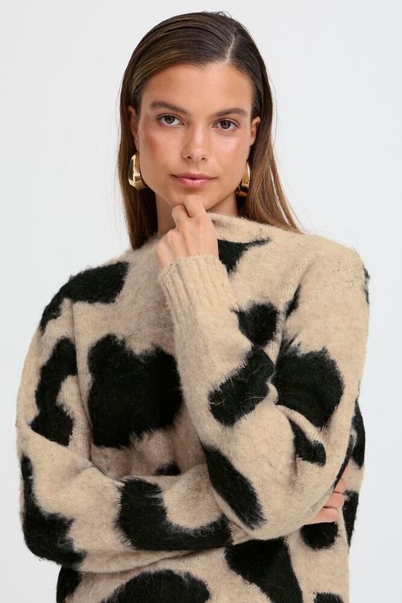 Jersey de punto beige oscuro con estampado irregular negro