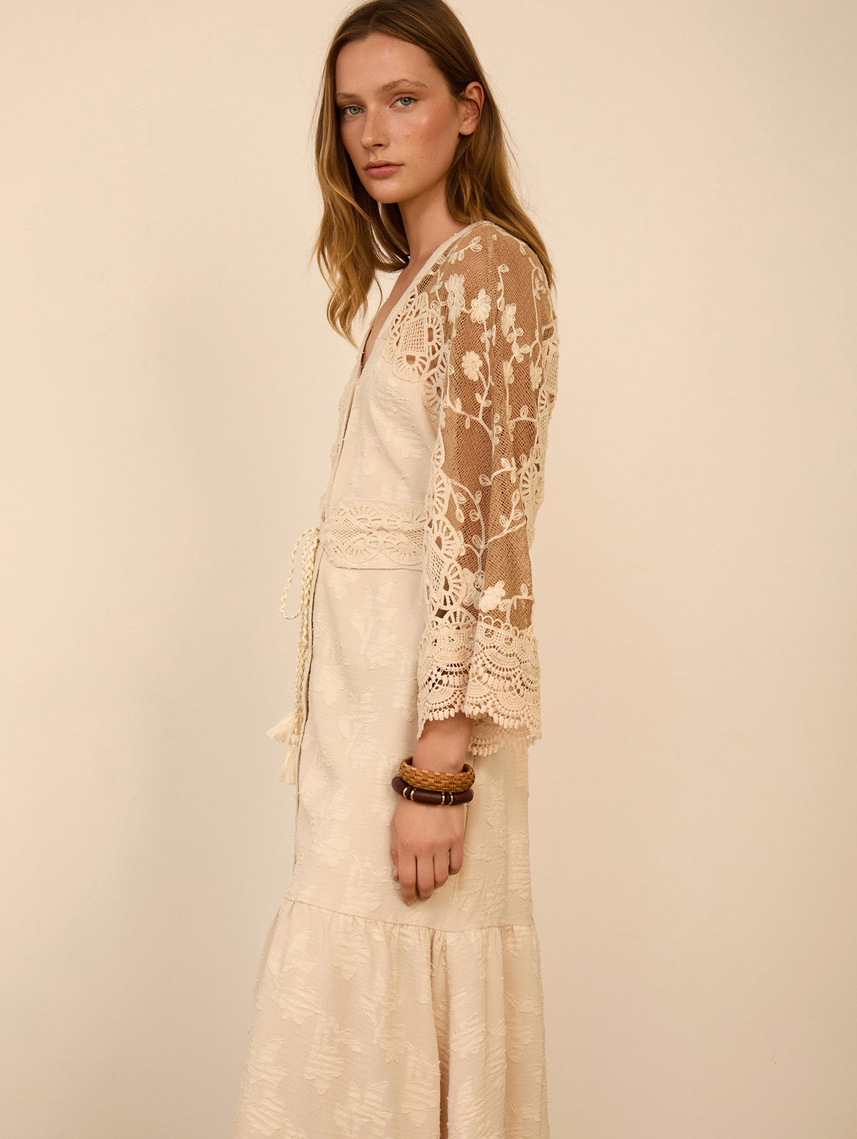 Kaftan-vestido con jacquard floral
