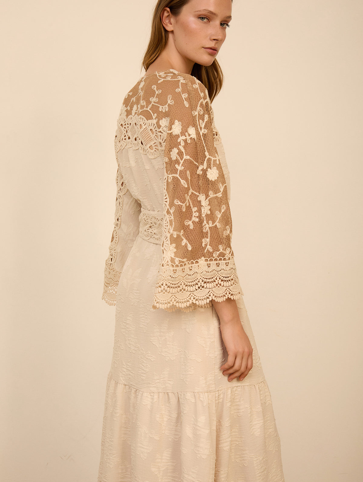 Kaftan-vestido con jacquard floral