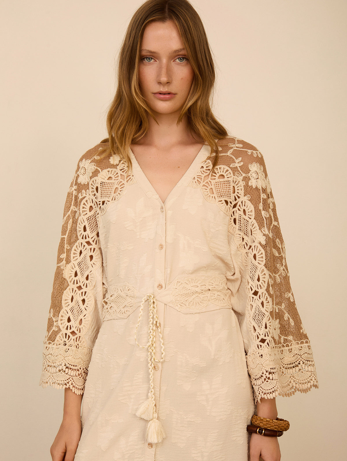 Kaftan-vestido con jacquard floral
