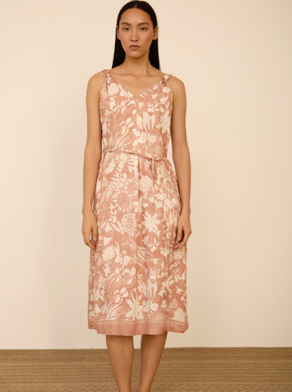 Vestido Midi Estampado con Cinturón