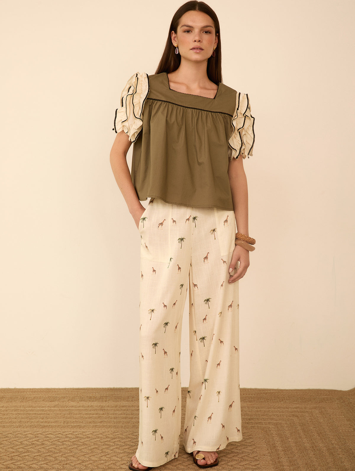 Blusa de Manga Corta con Volantes en Manga