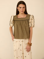 Blusa de Manga Corta con Volantes en Manga