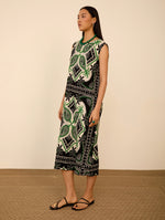 Vestido midi plisado con estampado étnico