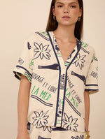 Camisa Estampada Mar con Botones Nácar