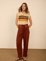 Pantalón Tobillero con Pinzas Teja
