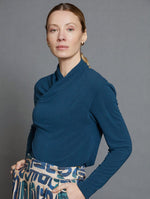 Camiseta Cuello Drapeado Azul