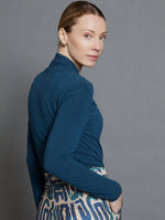 Camiseta Cuello Drapeado Azul