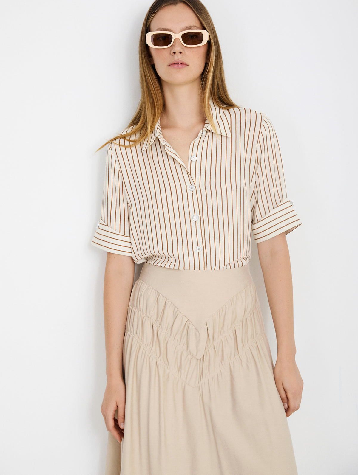 Camisa de Viscosa con Estampado de Rayas