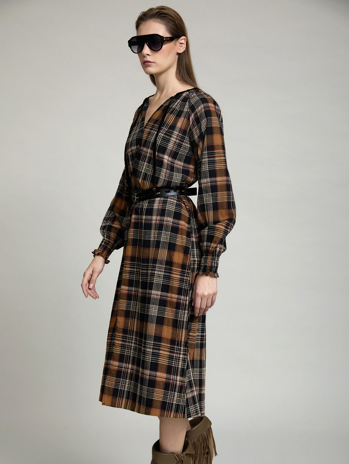 VESTIDO CUADOS ALGODON CON LAZADA DE TERCIOPELO