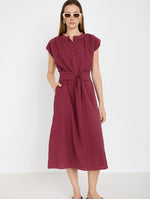 Vestido Midi de Algodón con Cinturón Fajín