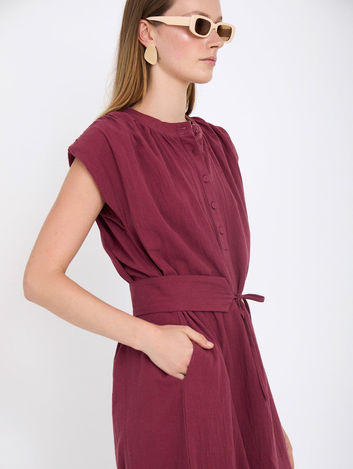 Vestido Midi de Algodón con Cinturón Fajín