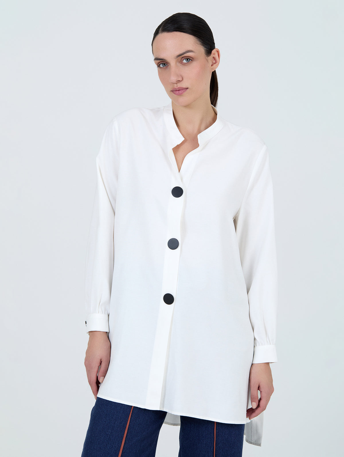 Camisa Larga Botón Blanca