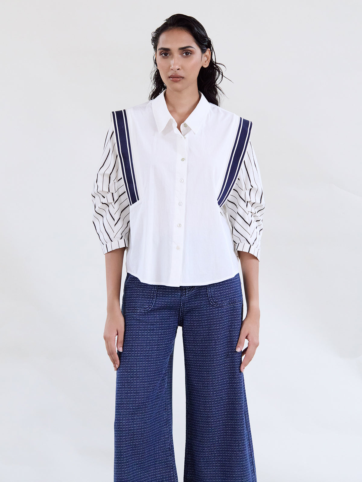 Pantalón Palazzo Denim Textura Jacquard