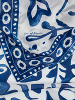 Pañuelo de Algodón y Seda Estampado Azul