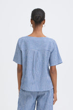 Blusa Cuadros Blanco y Azul con Botones y Manga Corta
