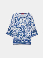 Blusa Floral con Manga 3/4 y Cenefa Geométrica