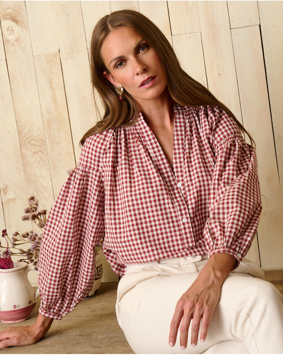 Blusa de Cuadros Vichy en Color Cereza