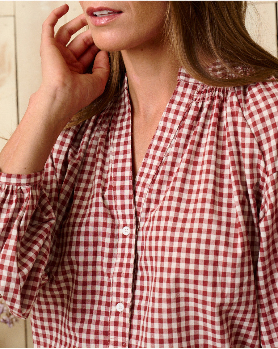 Blusa de Cuadros Vichy en Color Cereza