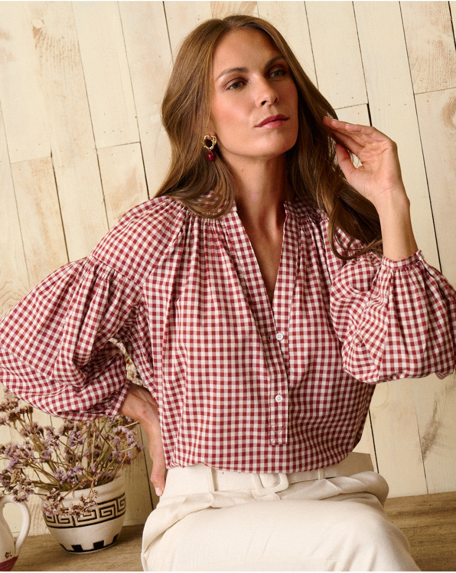 Blusa de Cuadros Vichy en Color Cereza