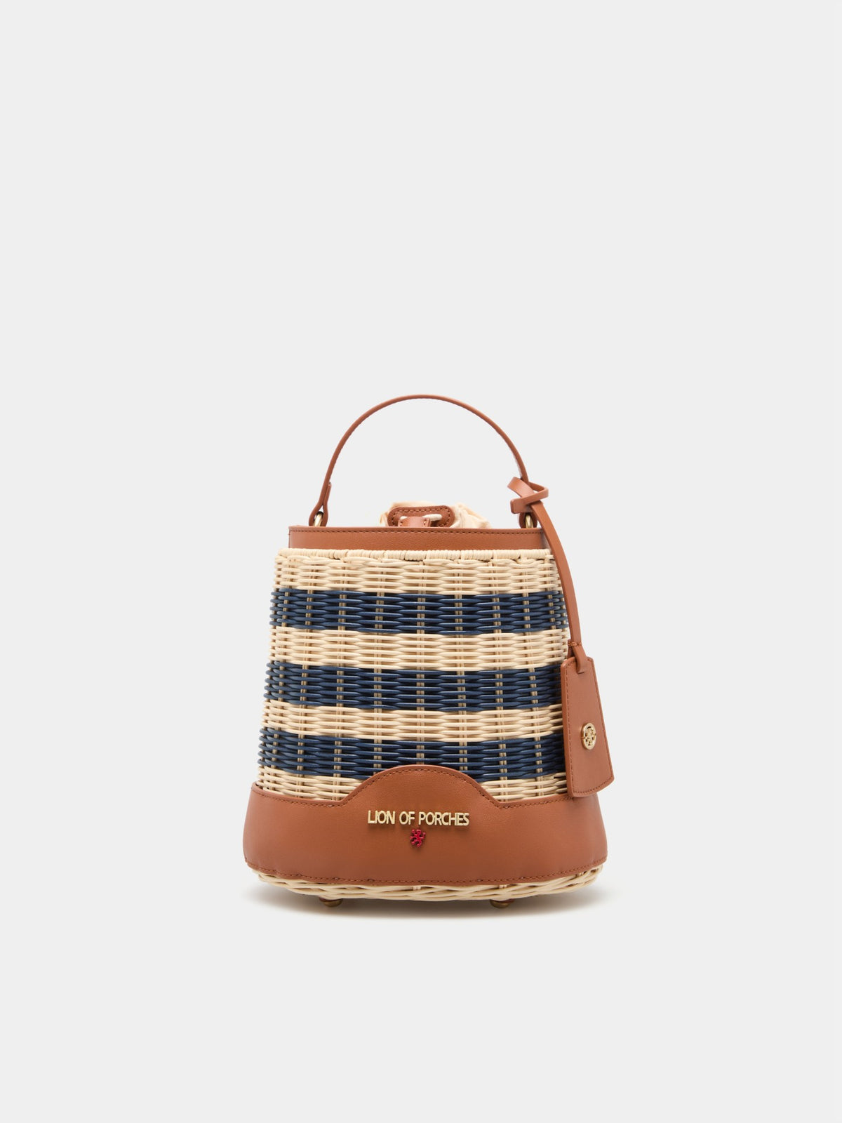 Bolso Bucket de Paja con Rayas y Detalles en Camel
