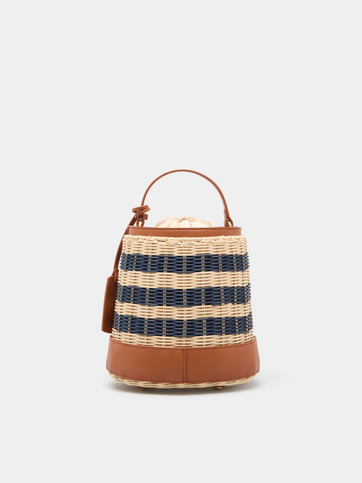 Bolso Bucket de Paja con Rayas y Detalles en Camel