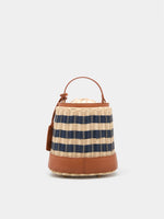 Bolso Bucket de Paja con Rayas y Detalles en Camel