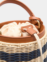 Bolso Bucket de Paja con Rayas y Detalles en Camel