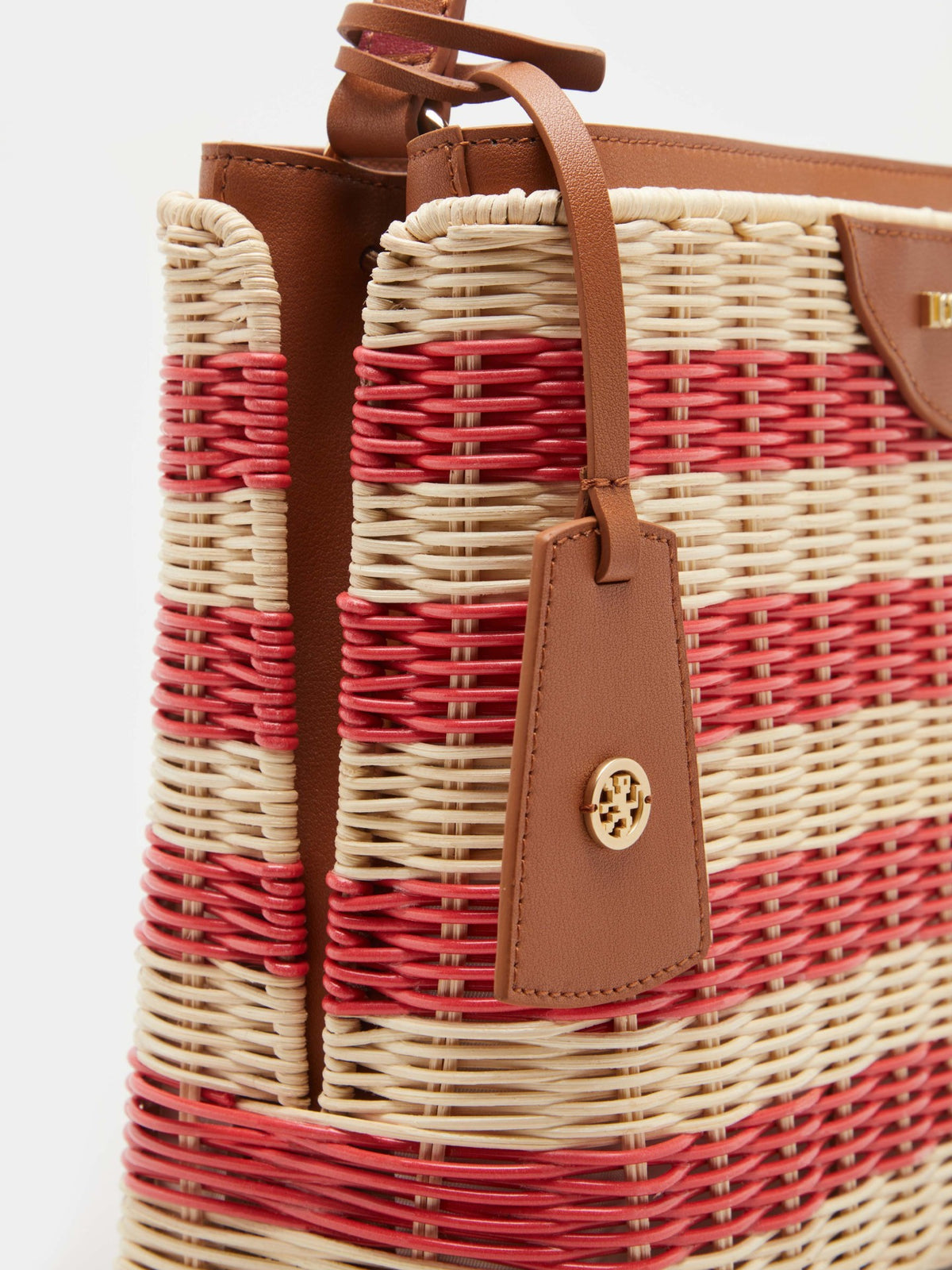 Bolso Mano Paja con Rayas y Detalles Camel