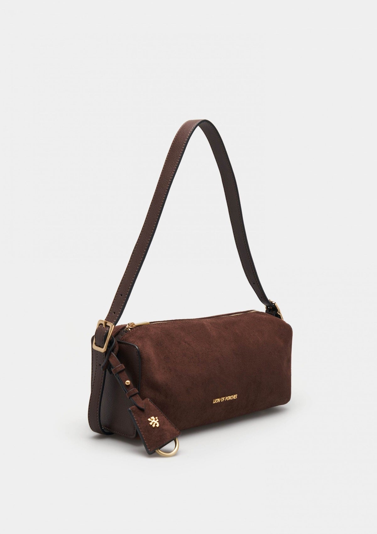 Bolso tipo gamuza de mujer con correa ajustable y detalle metálico