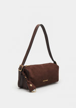 Bolso tipo gamuza de mujer con correa ajustable y detalle metálico