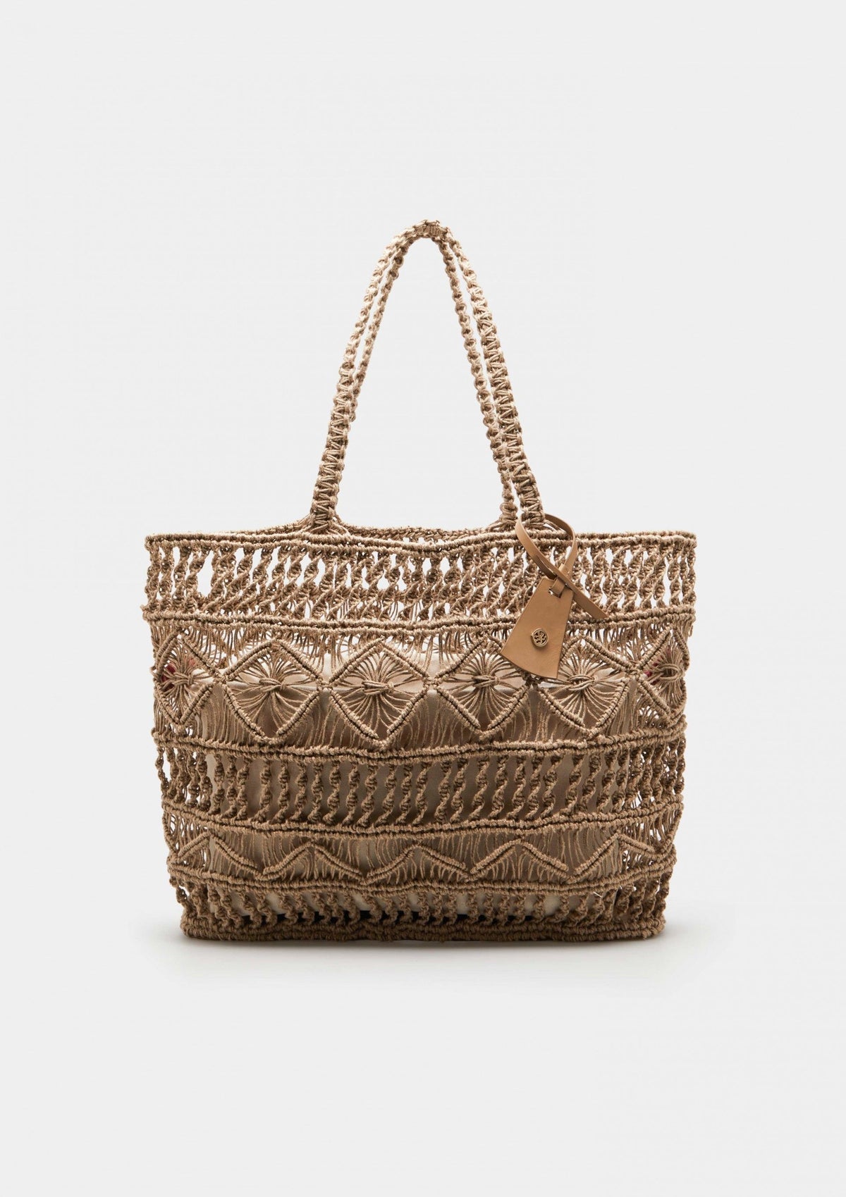Bolso Hombro de Yute con Estampado Geométrico