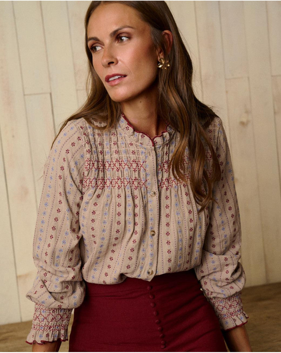 Camisa Bordada Taupe