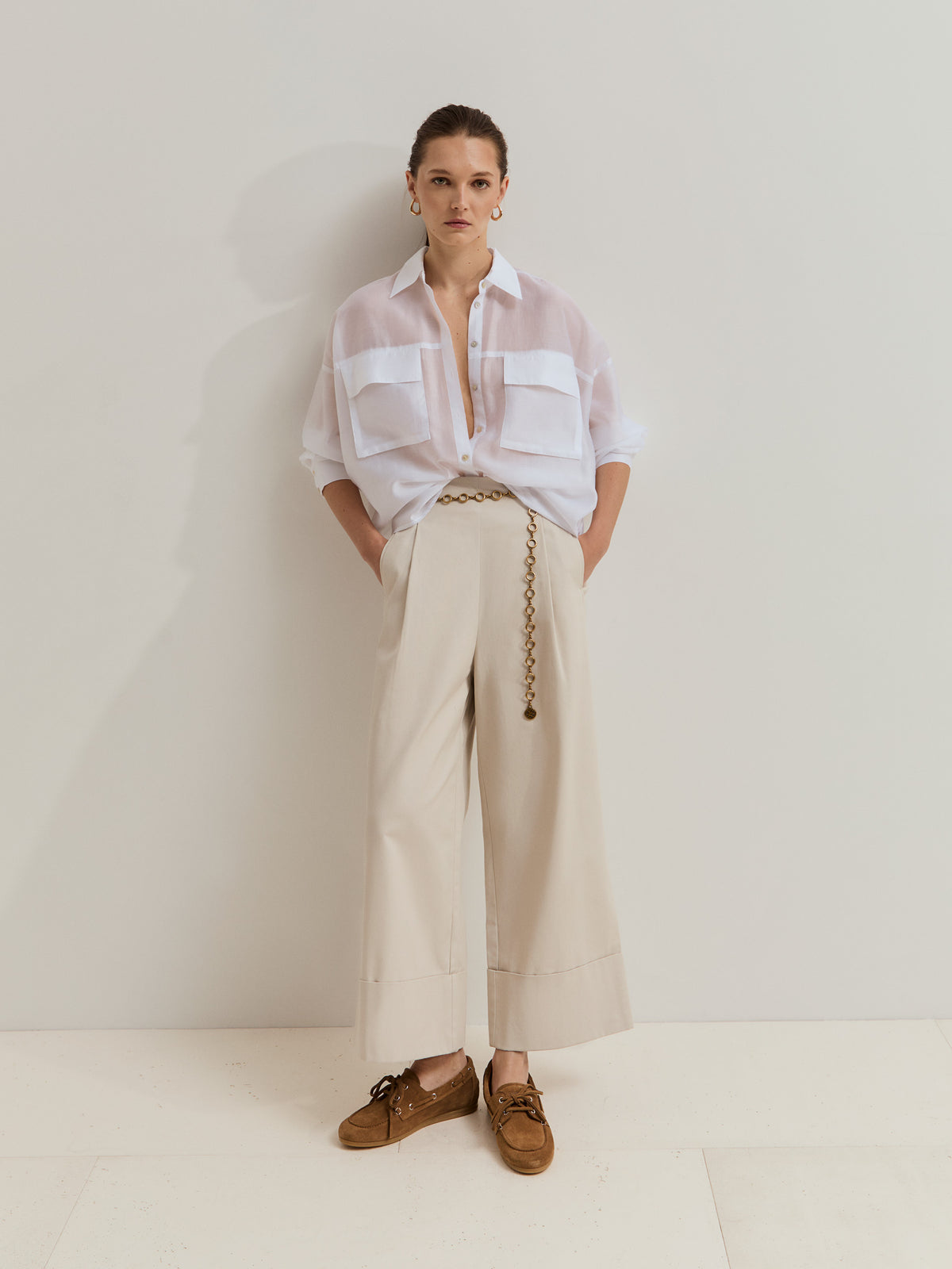 Camisa Fluida con Lyocell con Cuello Pico