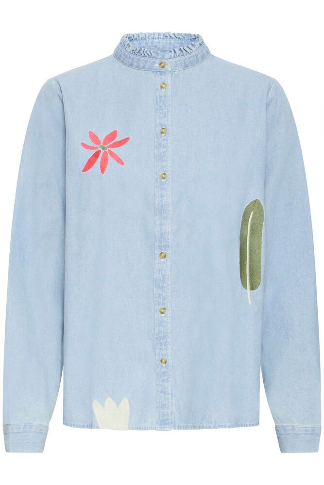 Camisa Ihtulle vaquera bordada con cuello mao