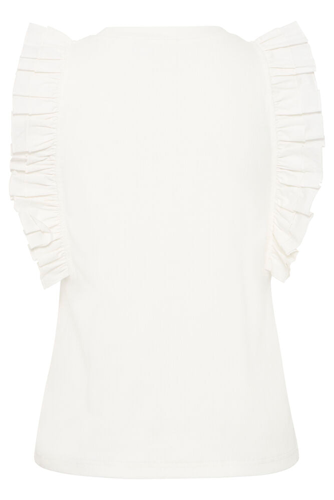 Camiseta Blanca Básica con Volante en Manga