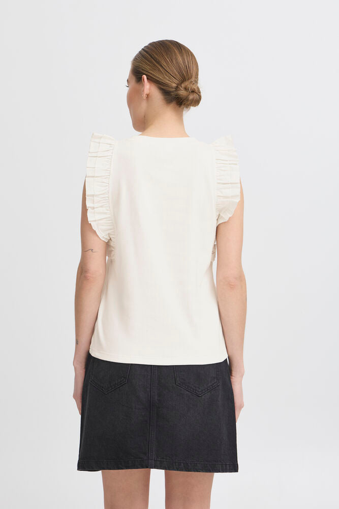 Camiseta Blanca Básica con Volante en Manga