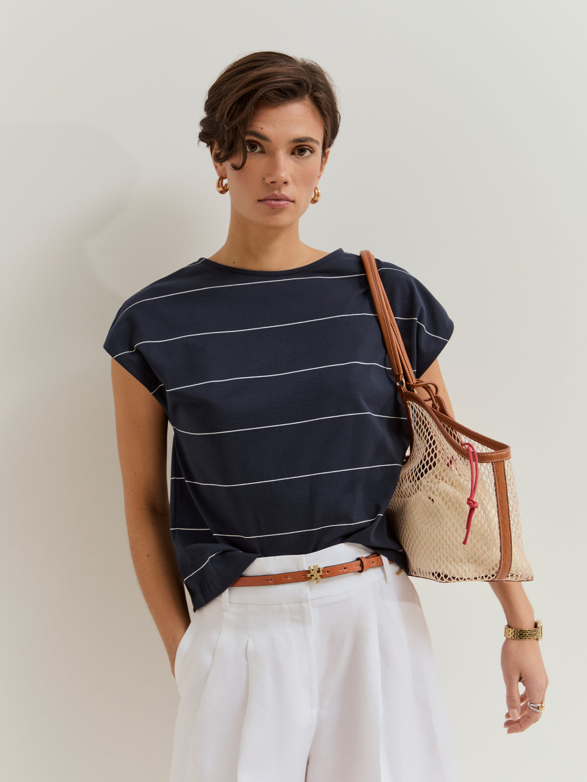 Camiseta Algodón Rayas con Cuello Redondo