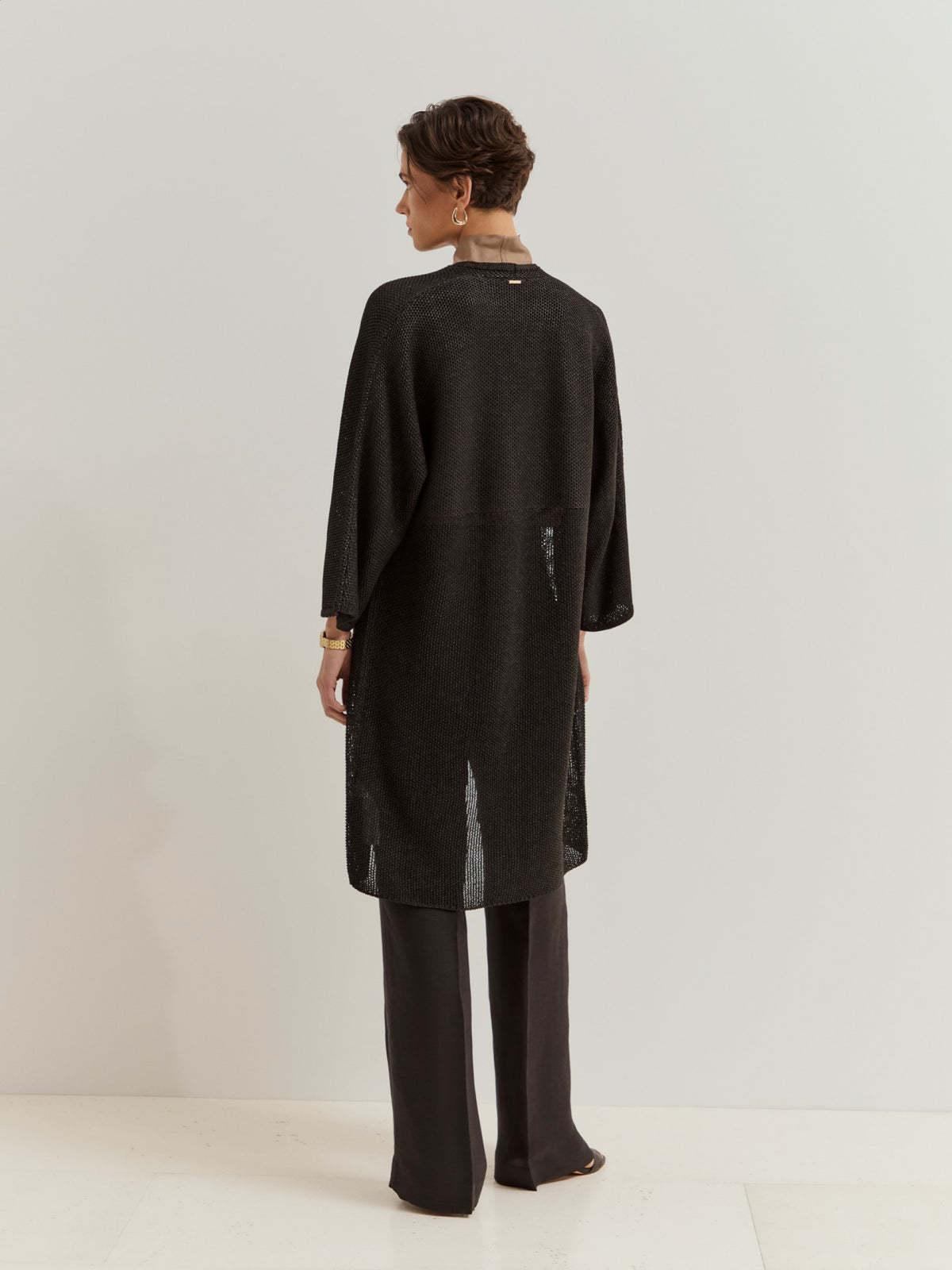 Chaqueta Kimono de Punto Calado Color Negro