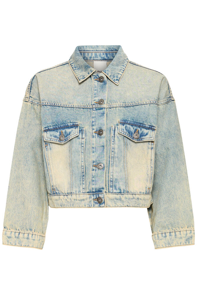 Chaqueta vaquera cropped efecto desgastado