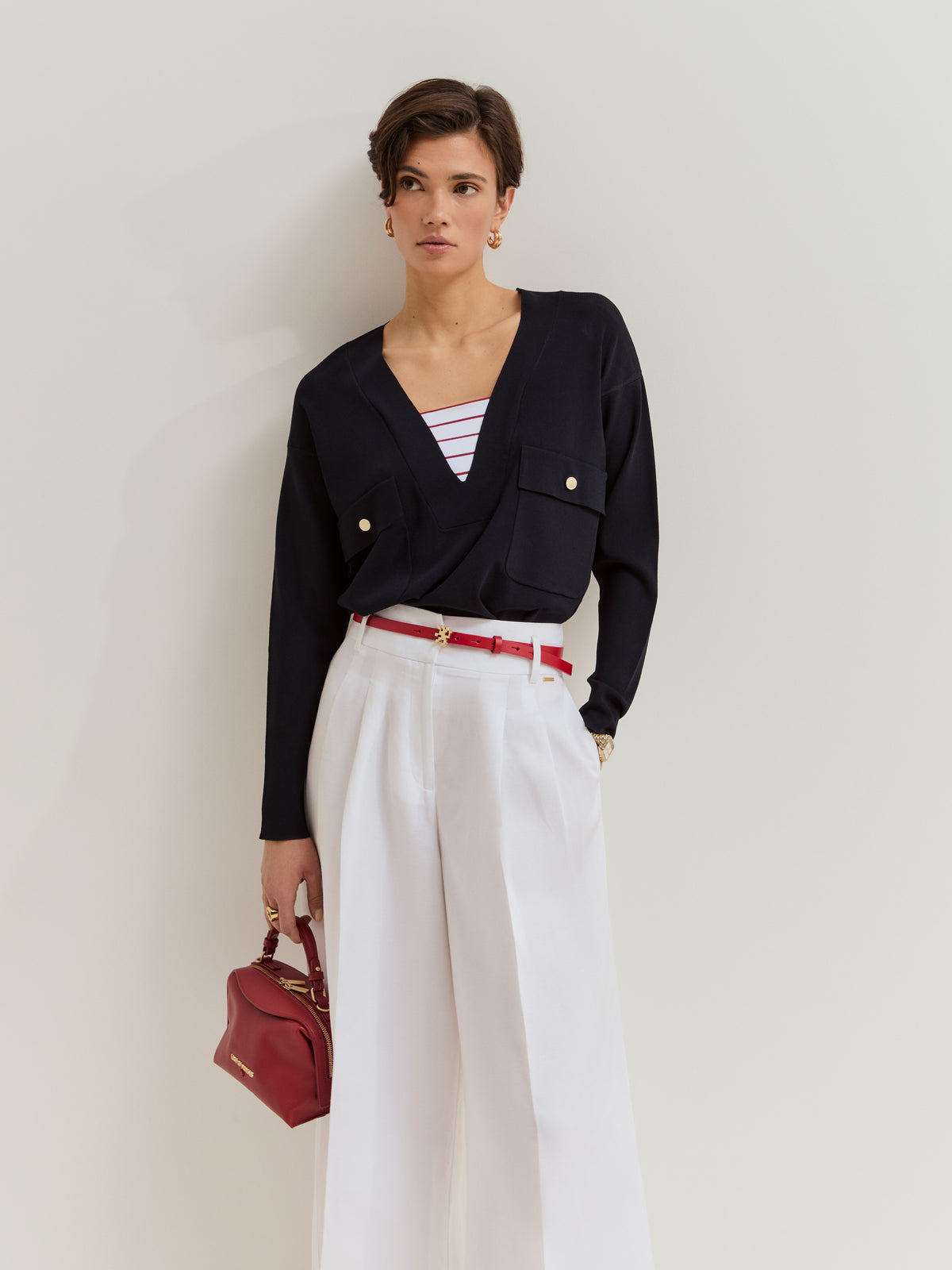Jersey de punto fino con escote en V