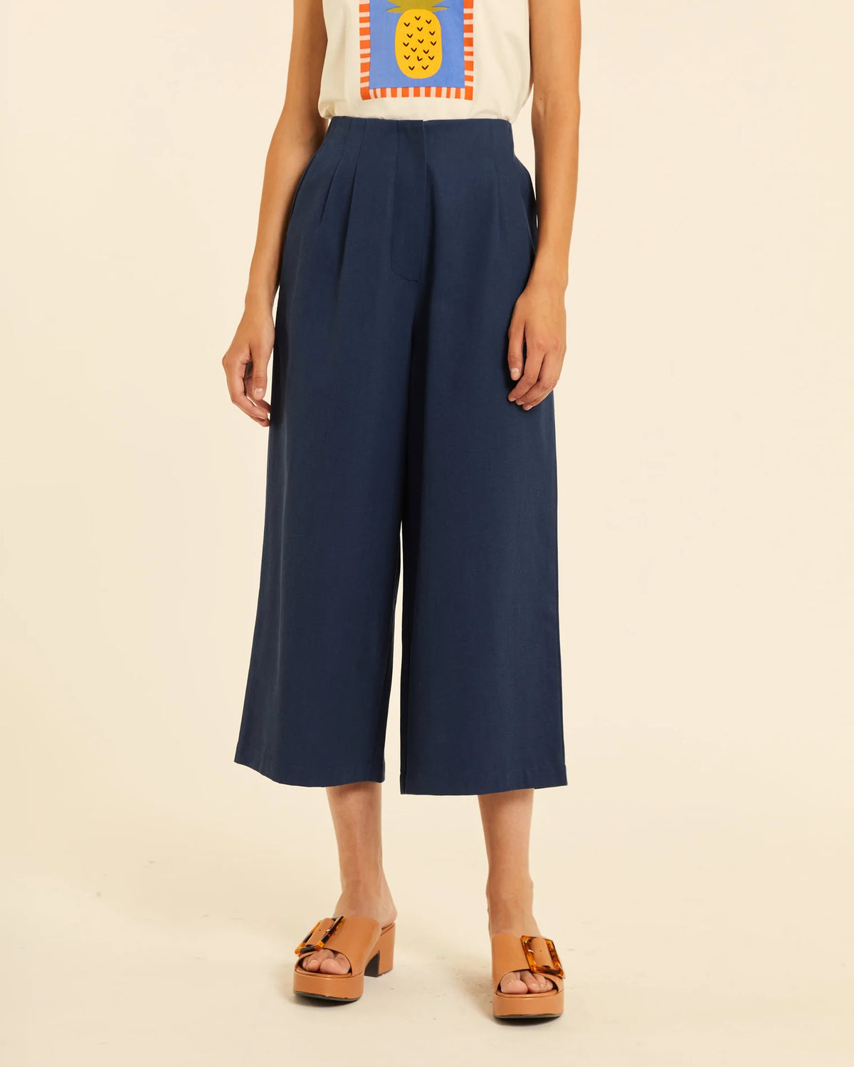 Pantalón Culotte Azul Algodón y Tencel