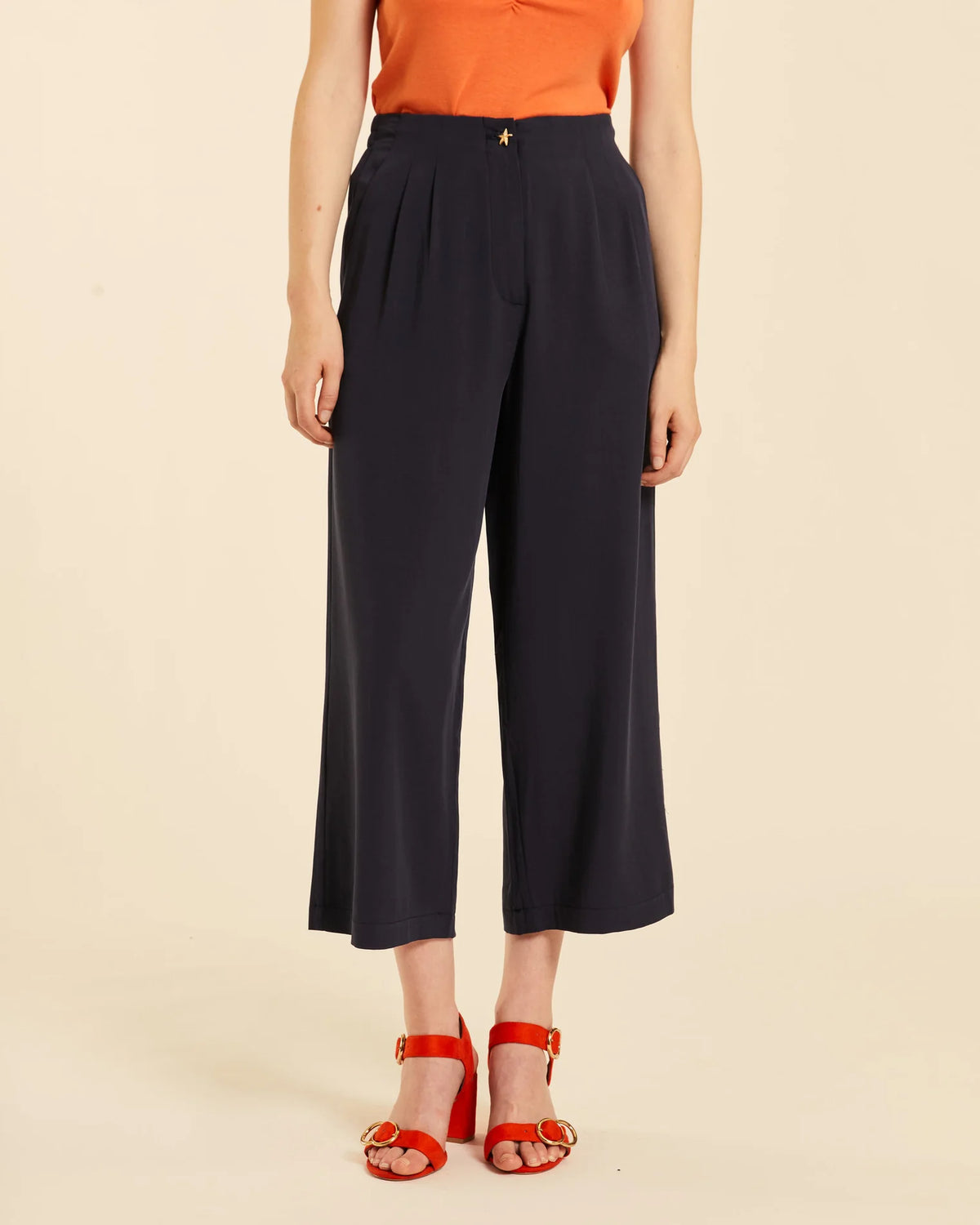 Pantalón Culotte Palazzo Botón Estrella