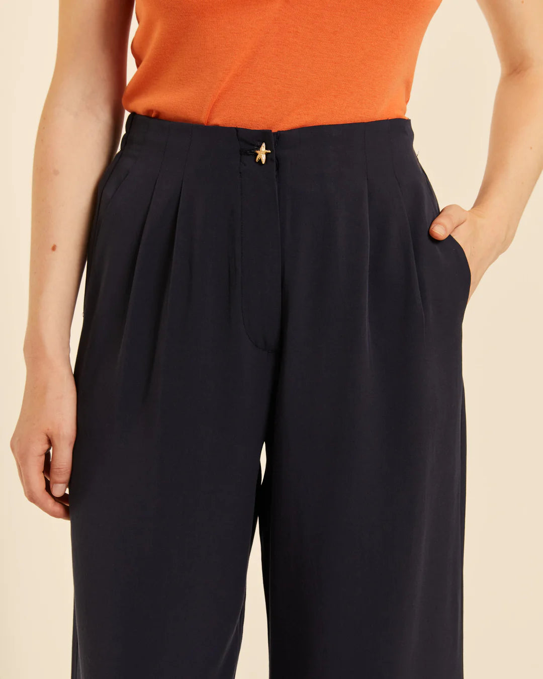 Pantalón Culotte Palazzo Botón Estrella
