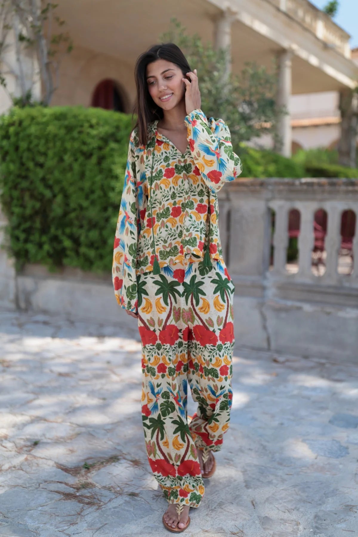 Pantalón Palazzo Estampado Tropical